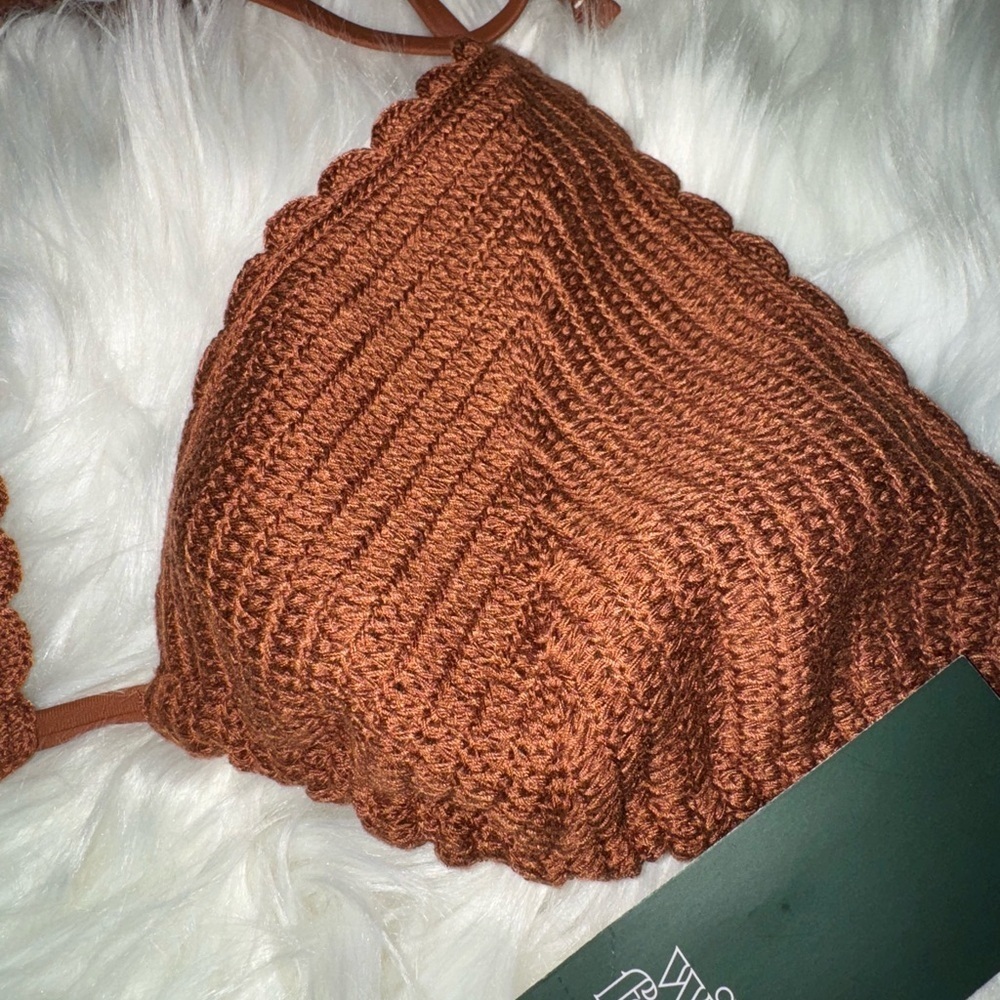 Wild fable Brown Crochet Medium Coverage Triangle Bikini Top Size L, NWT - Picture 2 of 4